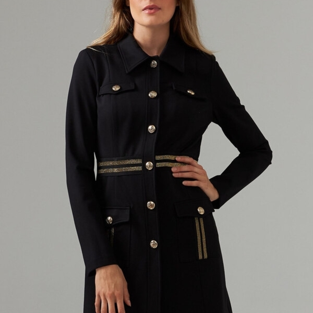 Joseph Ribkoff Black Coat with Gold Trim